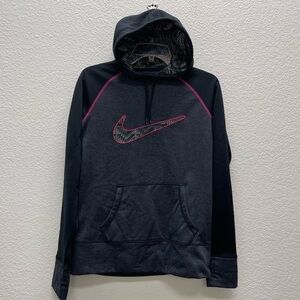 Nike Sweatshirt Womens Medium Black Therma Fit Hoodie Swoosh Logo Pocket.